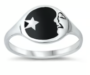 Crescent Moon & Star Sterling Silver Ring