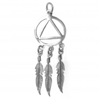 Sterling Silver AA Symbol Pendant with 3 Feathers - Click Image to Close