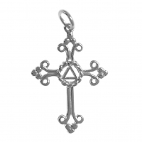 Sterling Silver Pendant, AA Symbol Set in a Open Cross