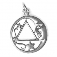 Sterling Silver, Moon and Star Pendant with AA Symbol