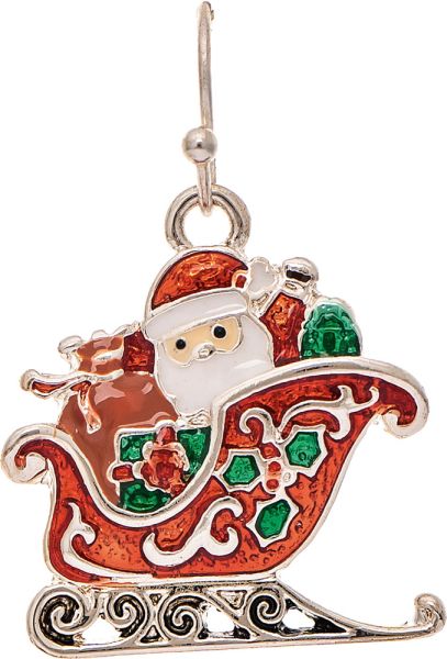 Silver Santa Sleigh Filigree Earrings