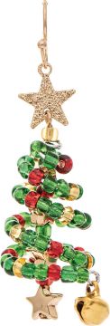 Gold Green Bead Spiral Christmas Tree Earring