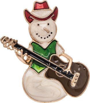 Gold Guitar Cowboy Snowman Pin